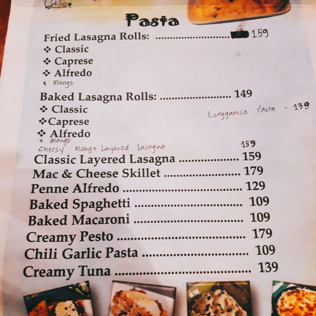 cafe aradelle's menu pasta