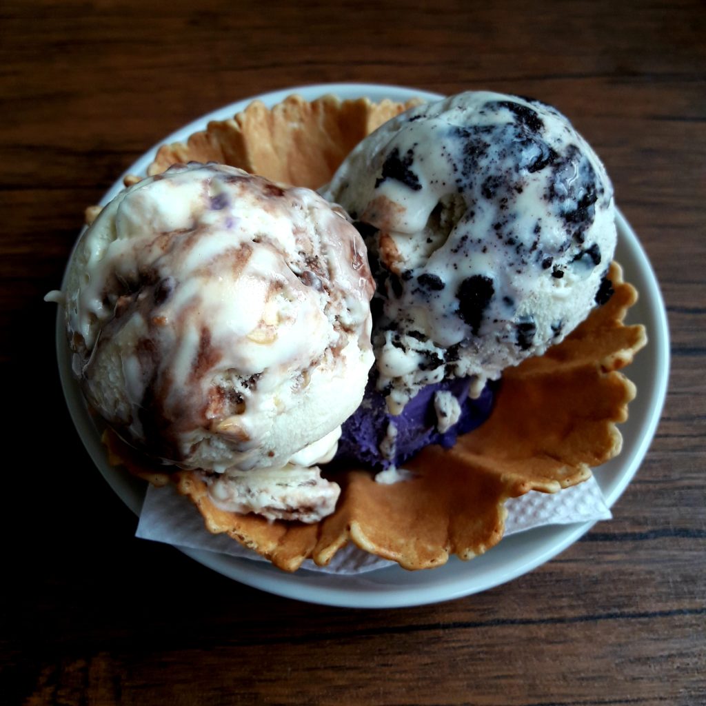 double dutch and cookies and cream in waffle bowl