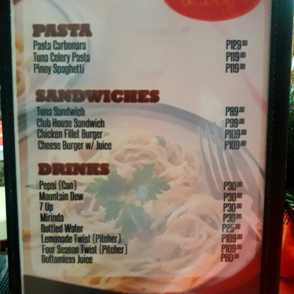menu pasta