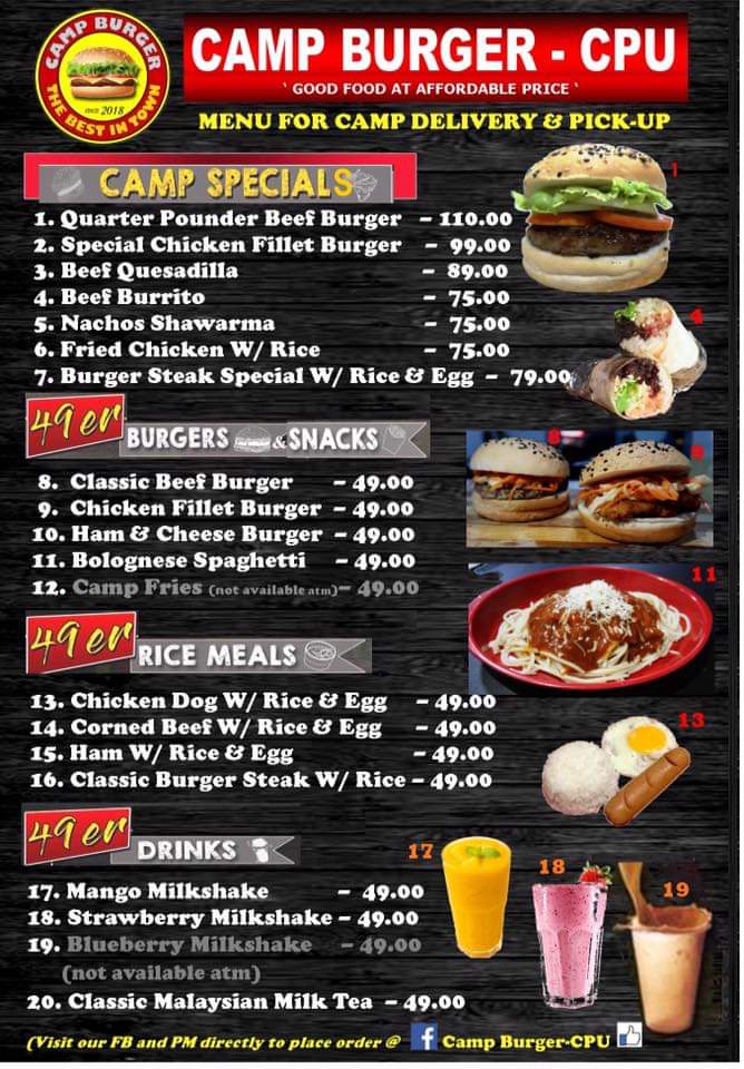 Camp Burger Menu