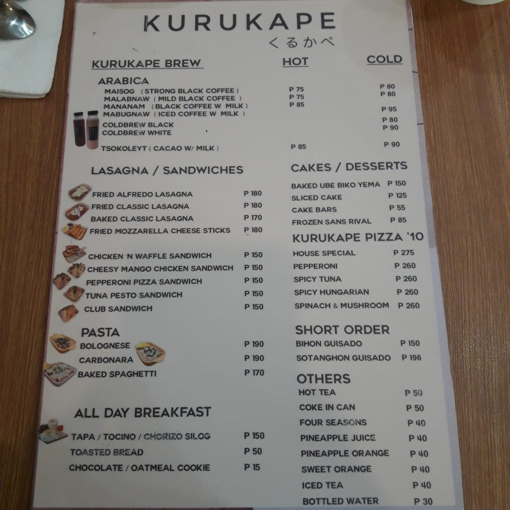 kurukape menu