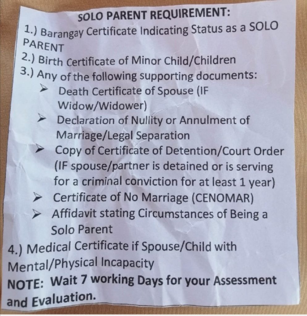 solo parent id requirement