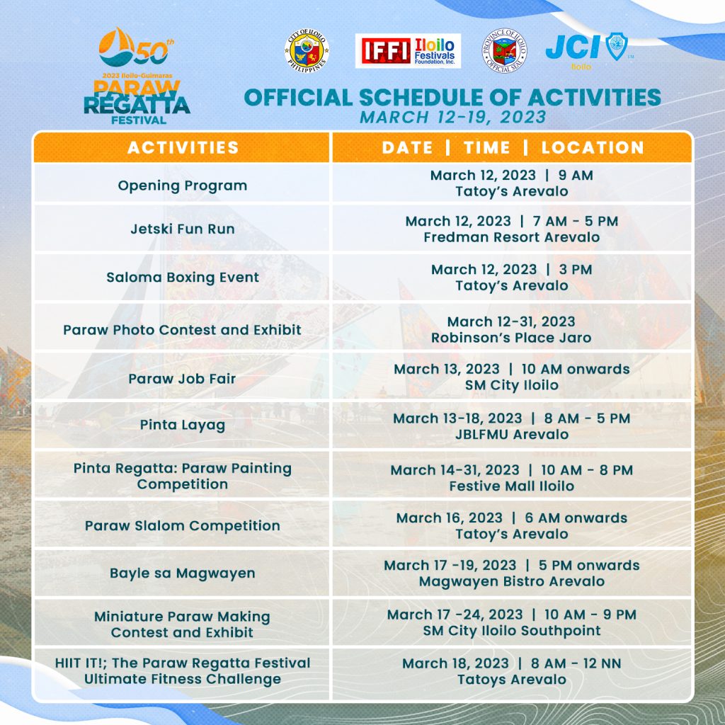 Paraw Regatta 2023 Schedule of Activities
