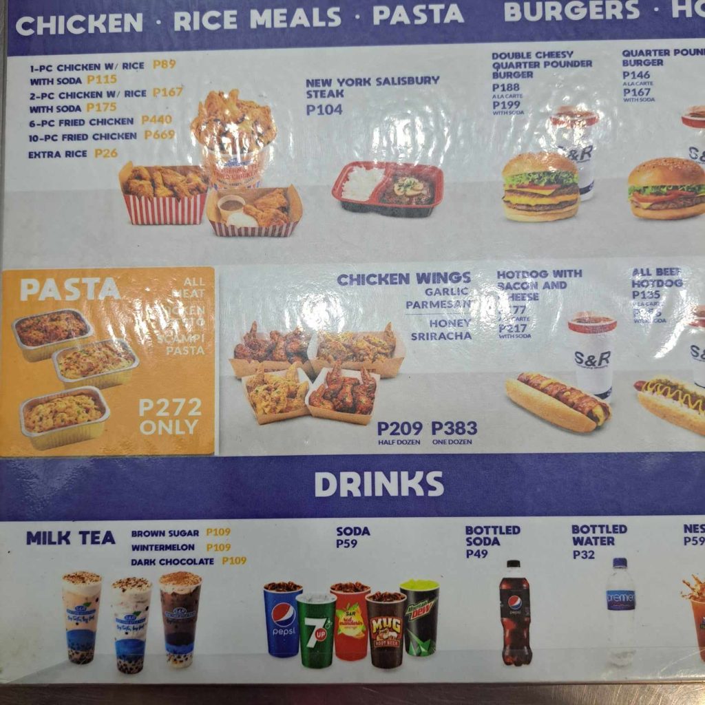 S&R Pizza menu