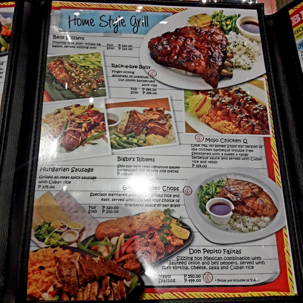Bigby’s Cafe and Restaurant Menu Home Style Grill