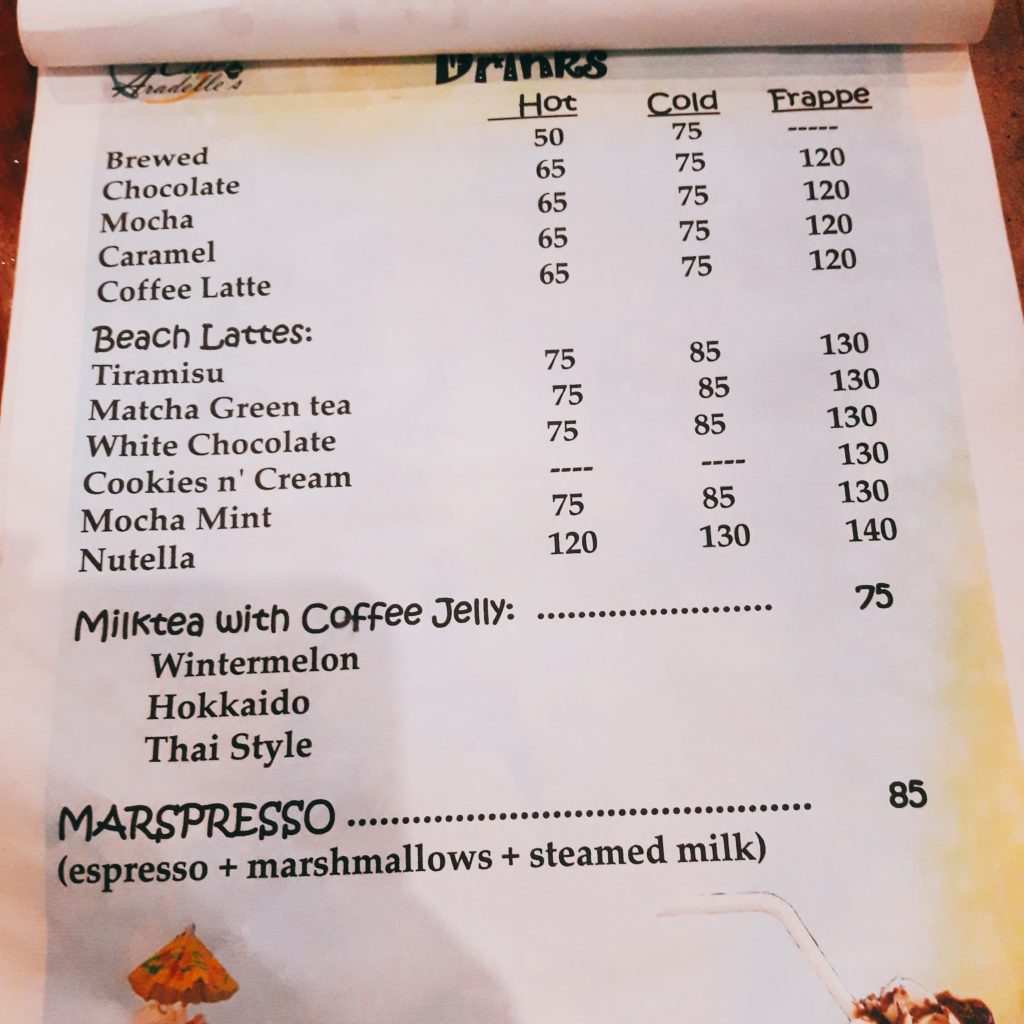 cafe aradelle's menu drinks