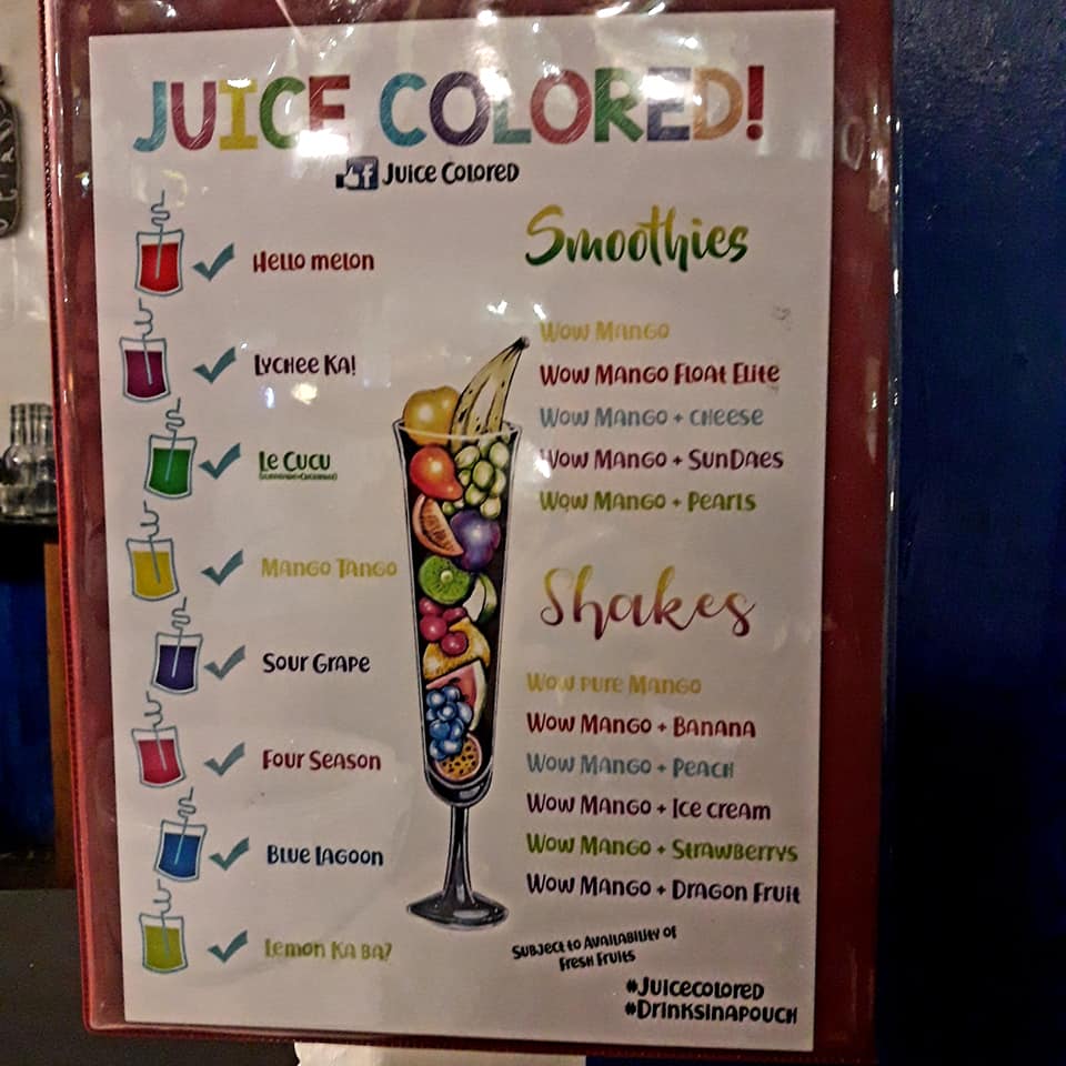 juice colored menu