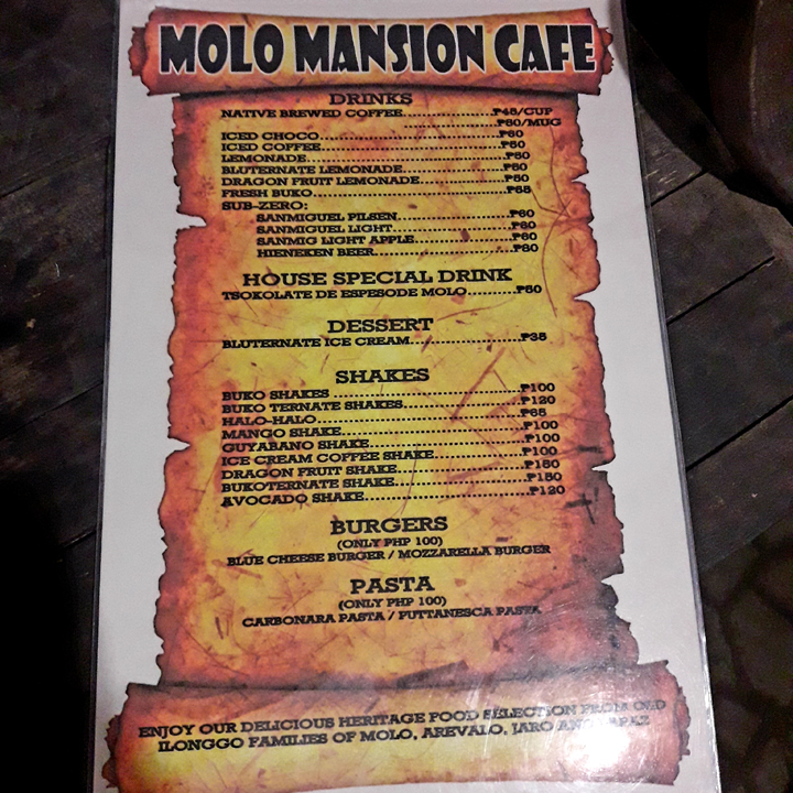 molo mansion menu