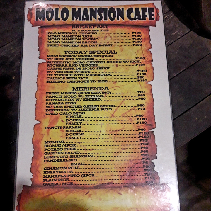 molo mansion menu