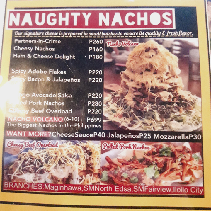 naughty nachos menu