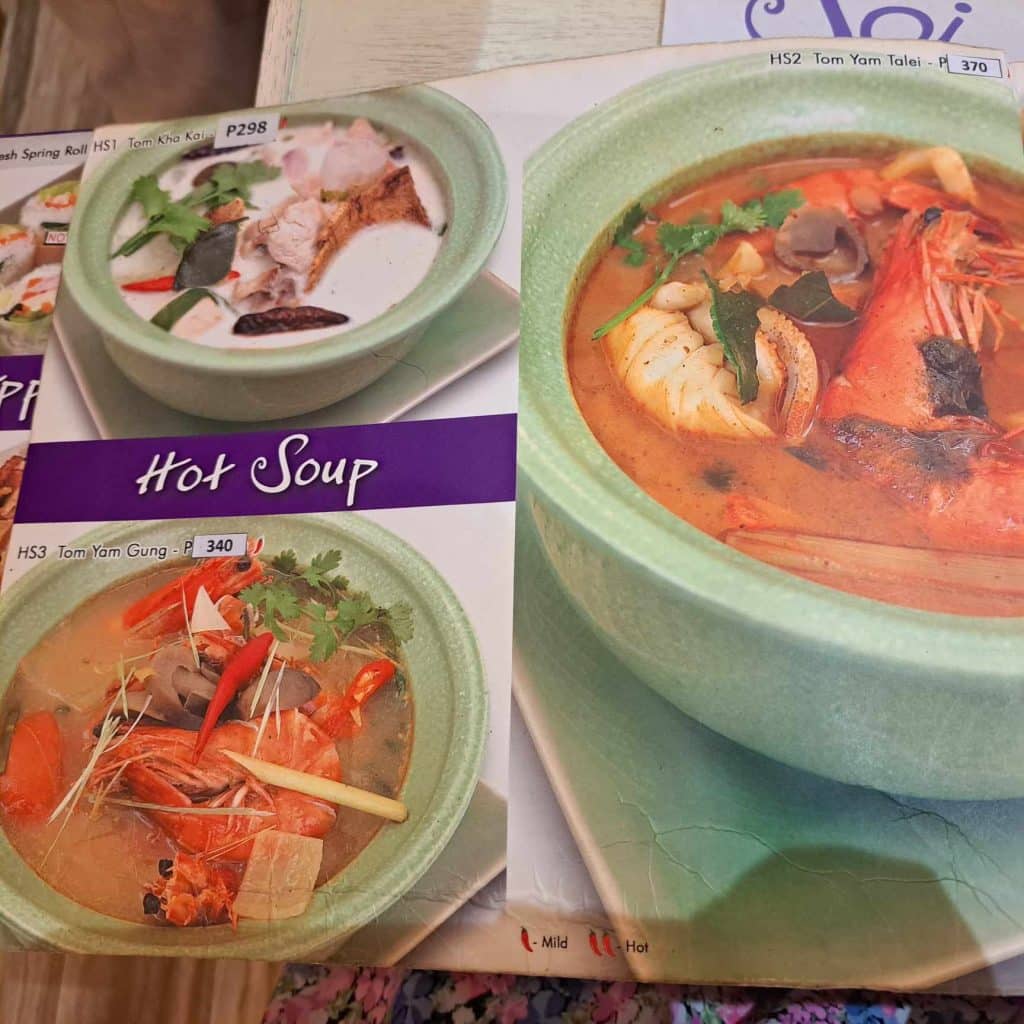 soi menu hot soup