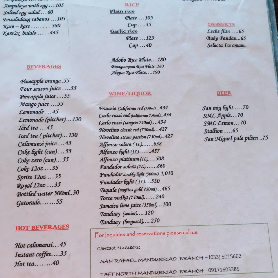 Pedro Bulalohan menu