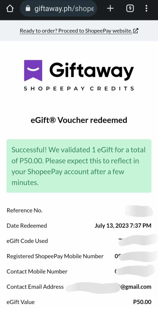 globe rewards shopee confirmation