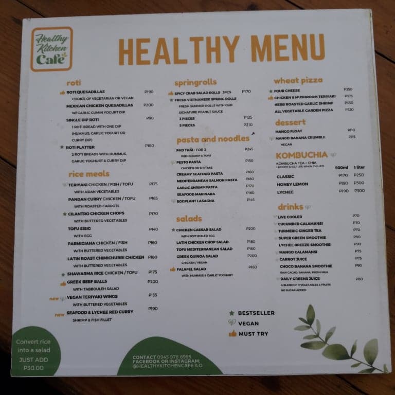 healthy kitchen cafe menu