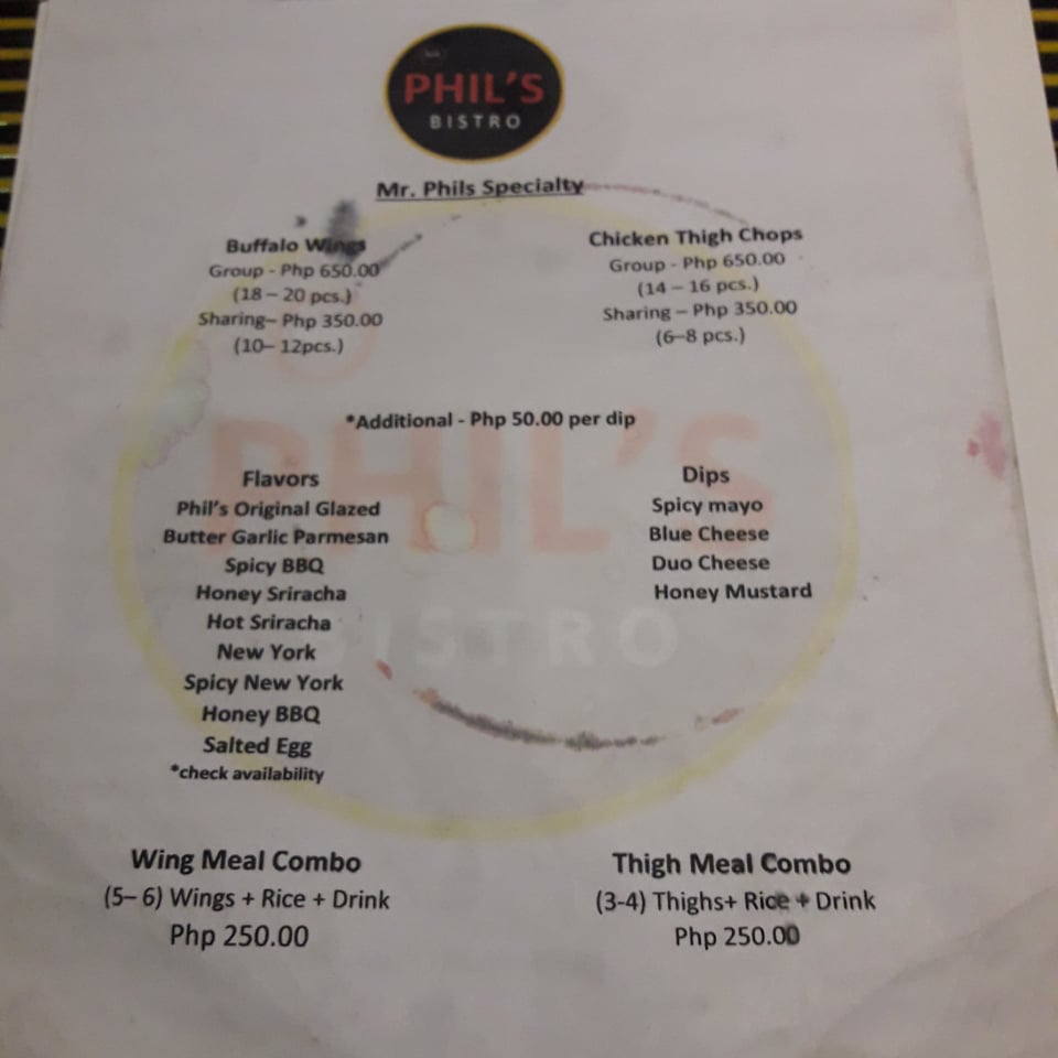 Mr. Phil’s Bistro menu