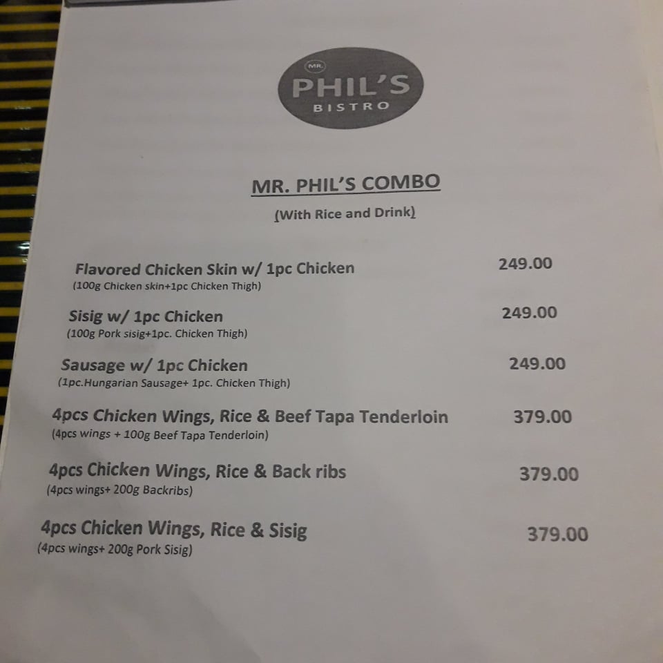 Mr. Phil’s Bistro menu