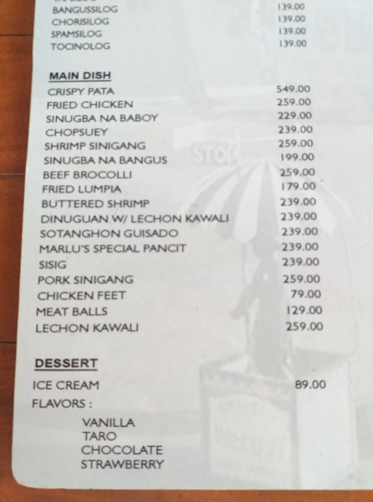 marlus restaurant menu
