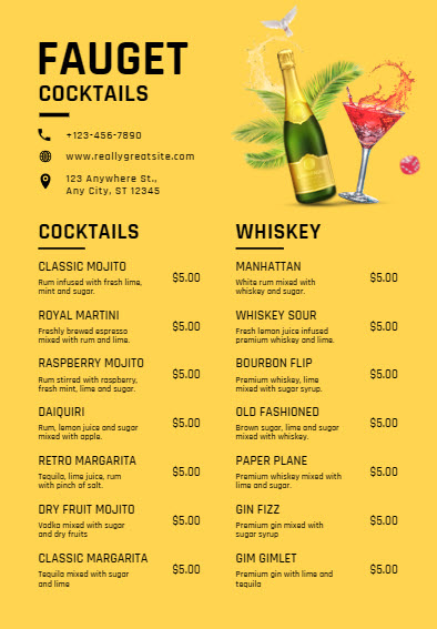 Yellow Bar Cocktail Menu