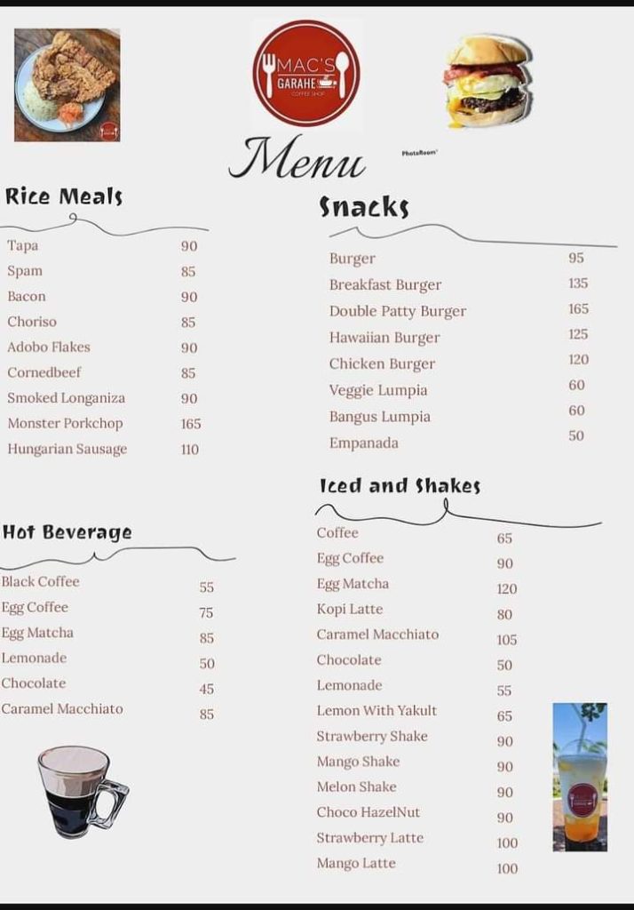 MAC’s Garahe menu