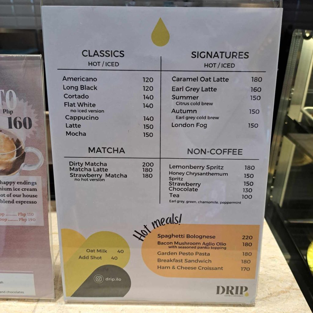 drip cafe drinks menu