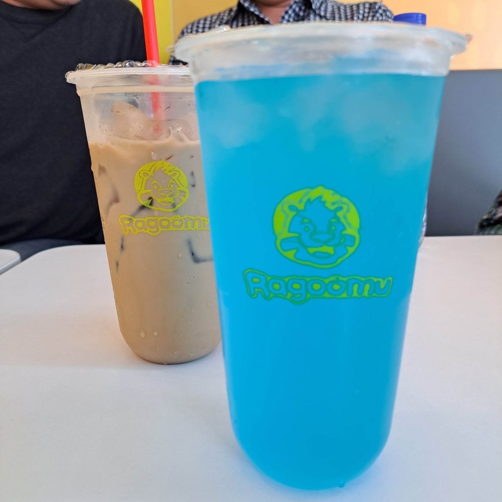 iced coffee and blue lemonade