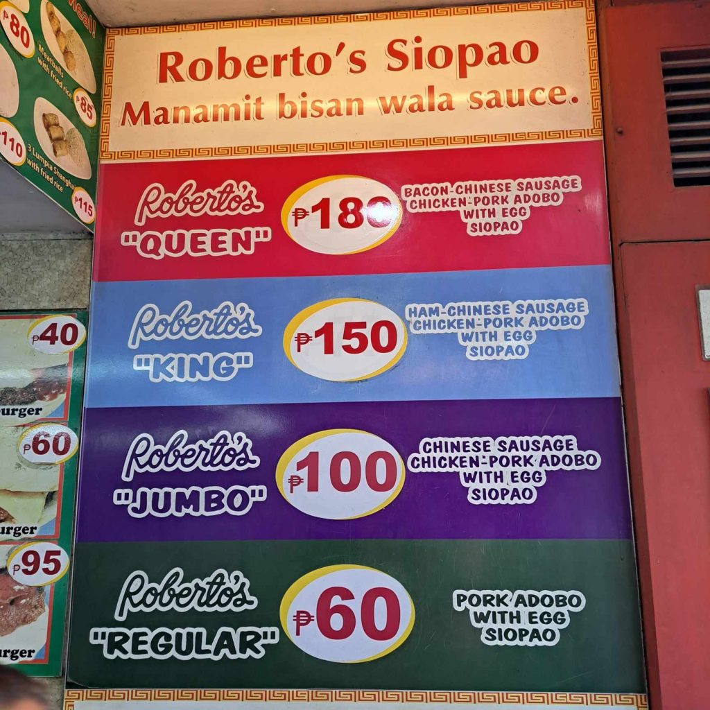 robertos menu siopao