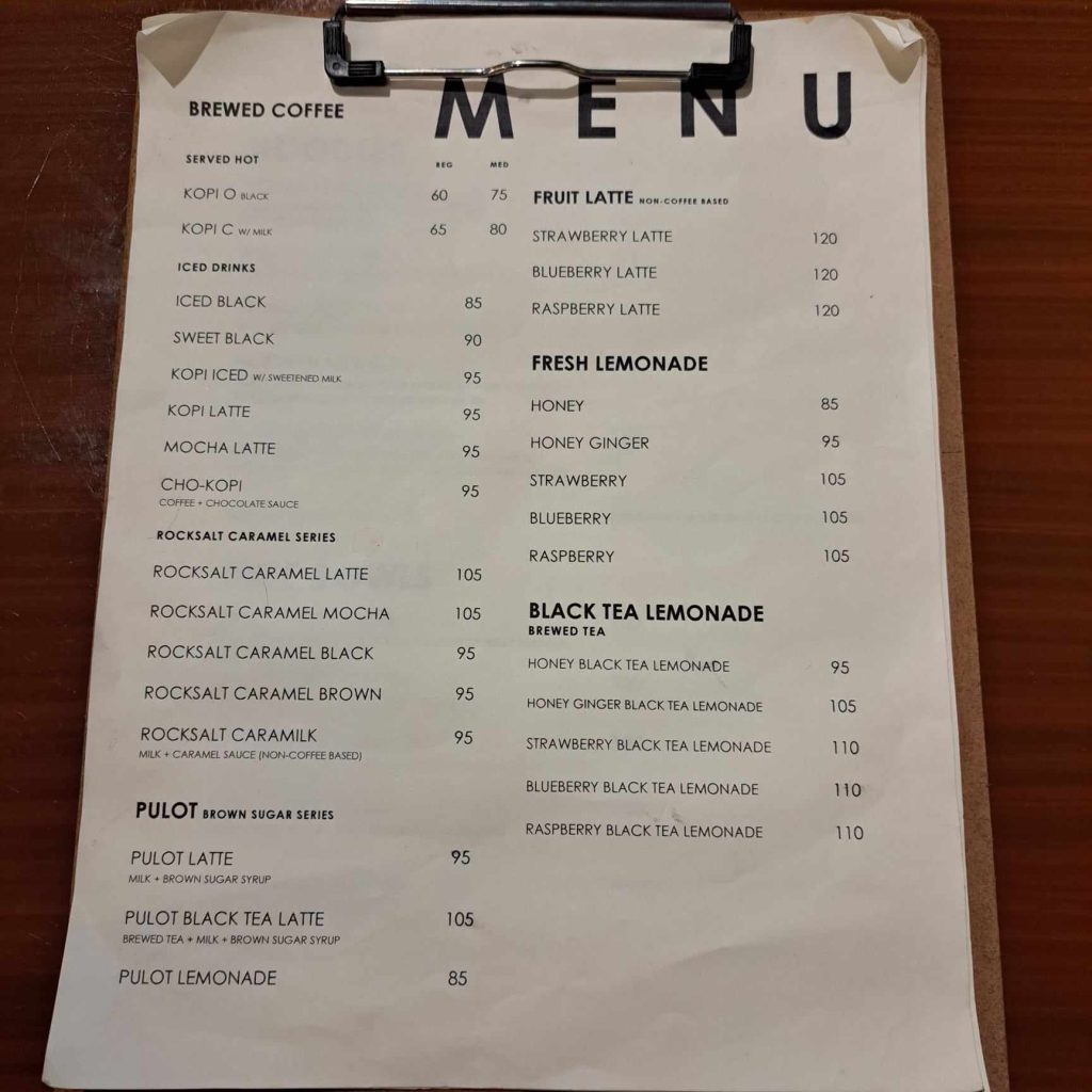 Kopi-lo-ilo menu