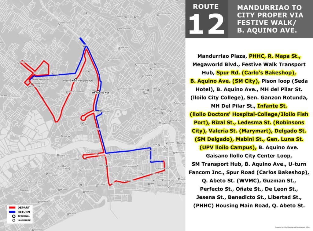 ROUTE 12 MANDURRIAO TO CITY PROPER VIA FESTIVE WALK B. AQUINO AVE. LOOP
