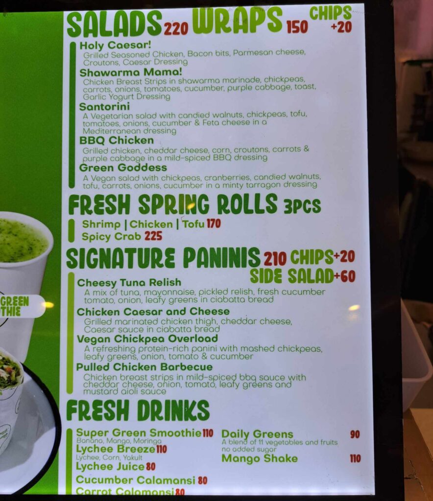 Salads and Wraps Menu