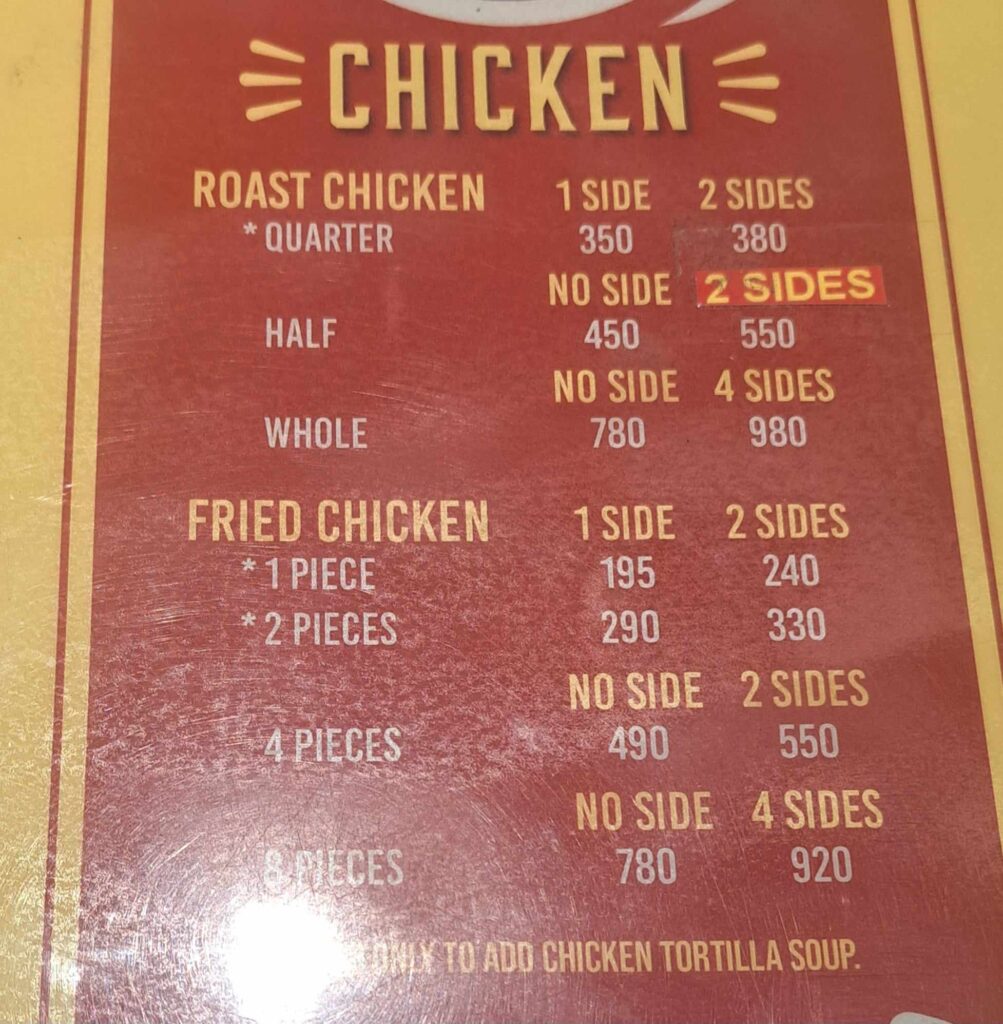 Señor Pollo Menu