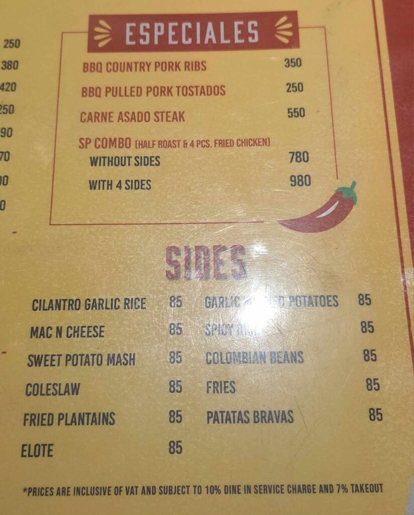 Señor Pollo Menu