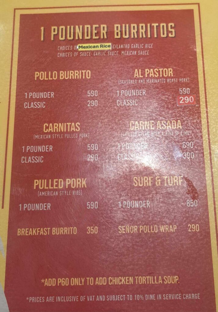 Señor Pollo Menu