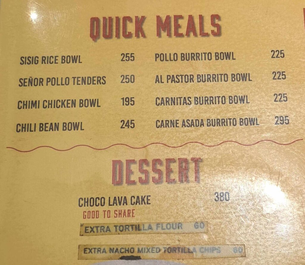 Señor Pollo Menu