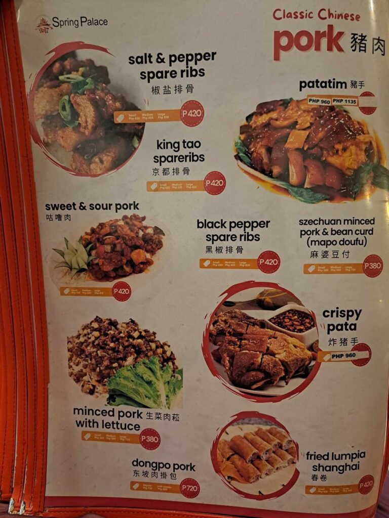 Spring Palace Menu 