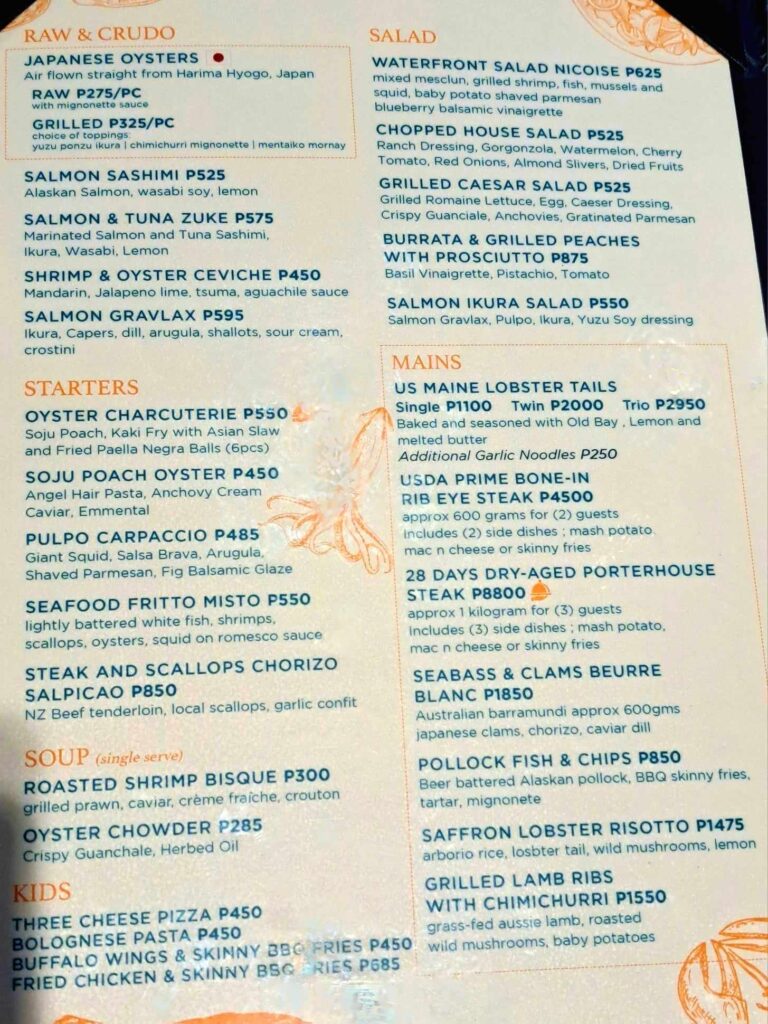 waterfront menu